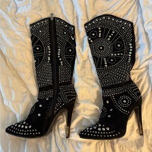 Olivia Miller Black Studded Heeled Boots Size 6